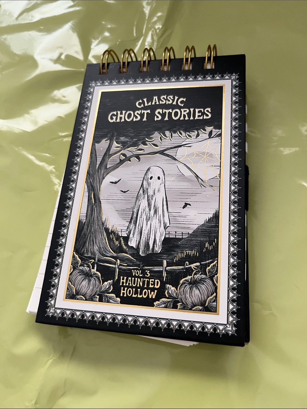 Classic Ghost Stories Notebook With Pen - Black & Gold Ghost Cover